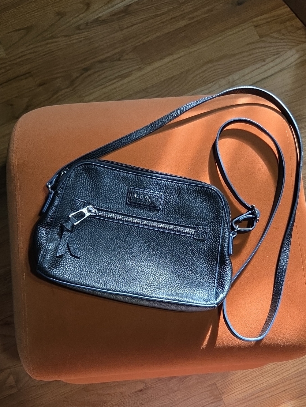 Lodis Black Pebbled Leather Crossbody Purse